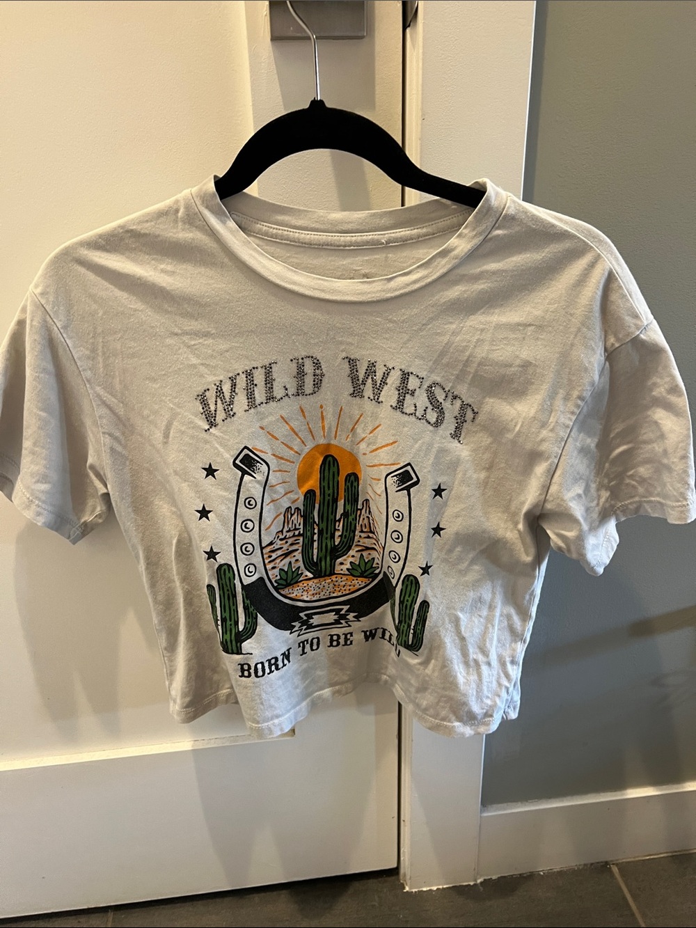 Wild West Cactus Graphic Crop Tee - White